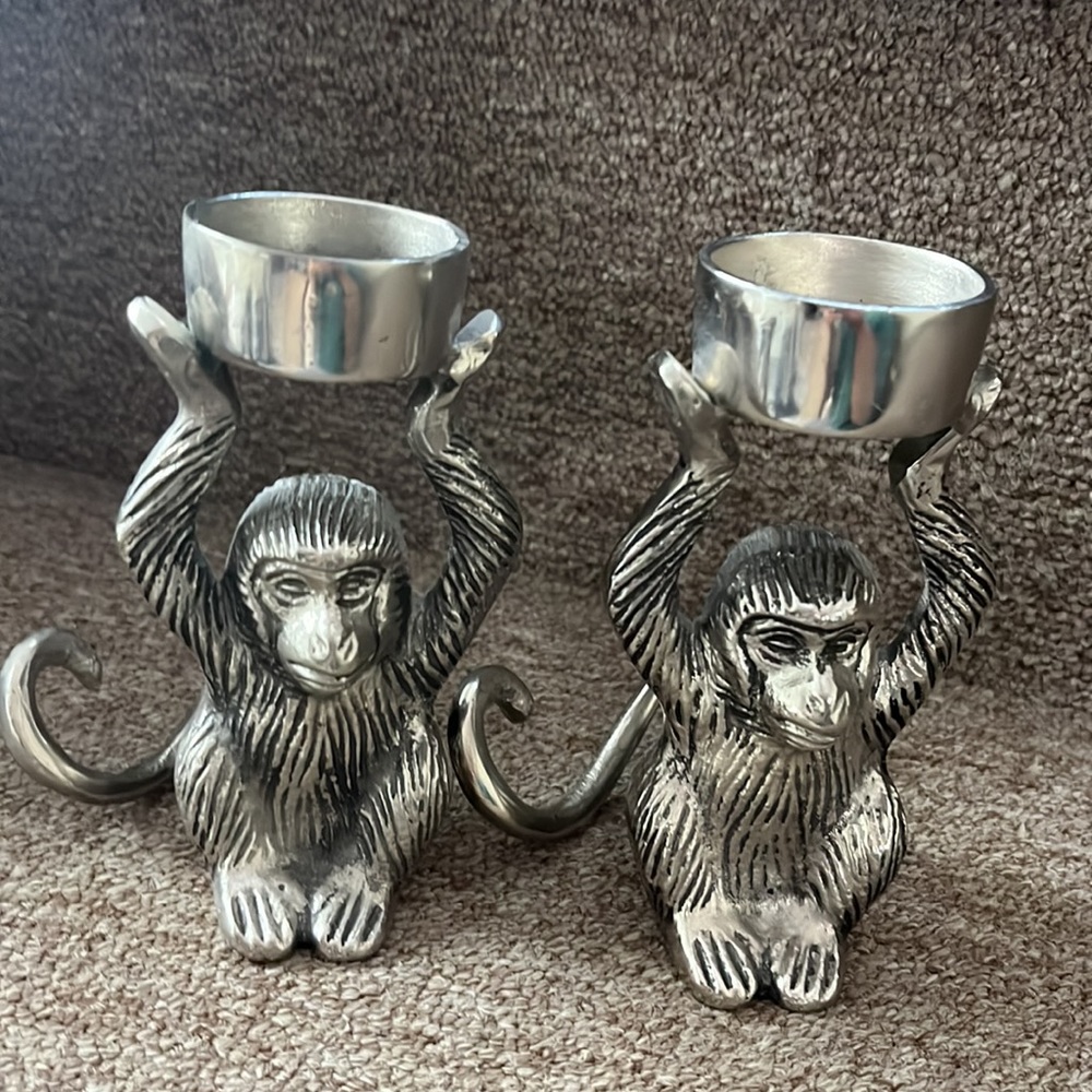 Monkey tealight set in silver - new with tags- heavy pieces